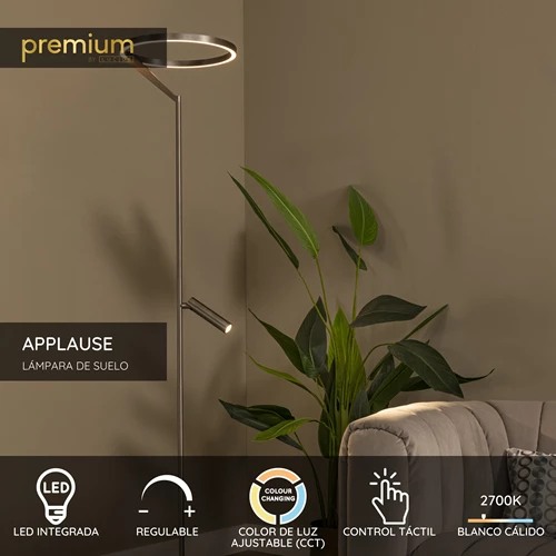 Lucide APPLAUSE - Lámpara de suelo - Ø 33 cm - LED Regul. - CCT - 2700K/4000K - Hierro gris | Premium - USP